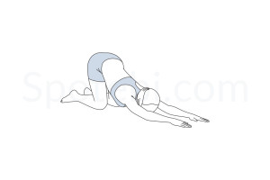 Extended puppy pose (Uttana Shishosana) instructions, illustration and mindfulness practice. Learn about preparatory, complementary and follow-up poses, and discover all health benefits. https://spotebi.com/exercise-guide/extended-puppy-pose/