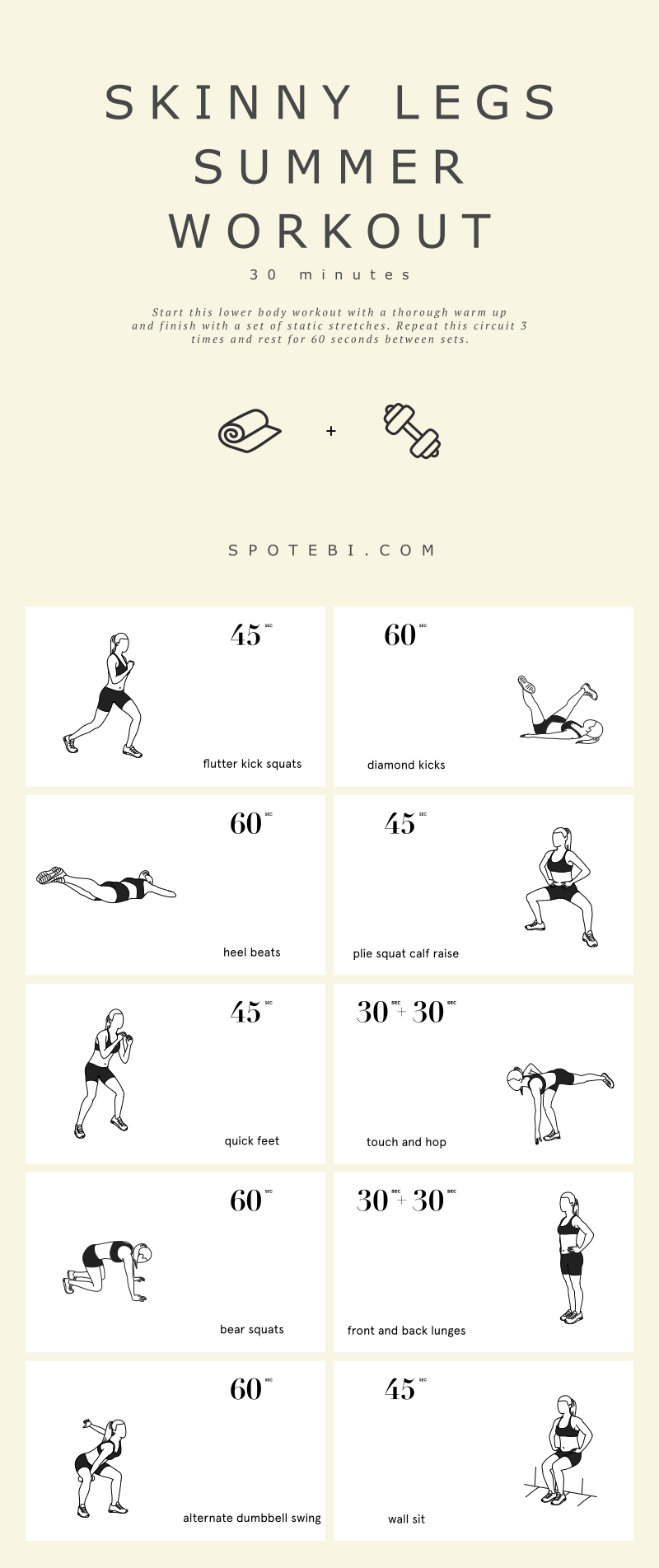Get slim, shapely legs and thighs with this 29 minute skinny legs workout. An at home summer routine to tone your lower body and help you get lean, strong and sexy legs fast! https://spotebi.com/workout-routines/skinny-legs-workout-slim-toned-legs-for-summer/