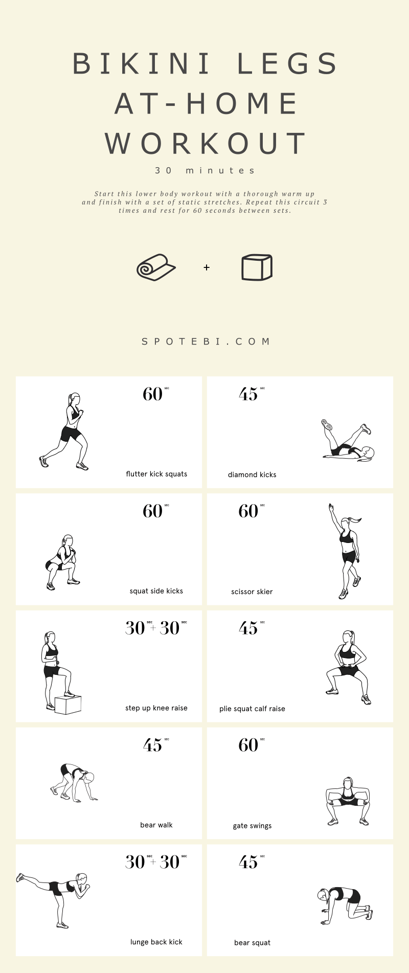 Build shapely legs and firm up your thighs with this bikini body leg workout for women! A set of 10 exercises to target your inner and outer thighs, glutes, hips, hamstrings, quads and calves, and get your legs toned and ready for summer! https://spotebi.com/workout-routines/bikini-body-leg-workout-for-women/