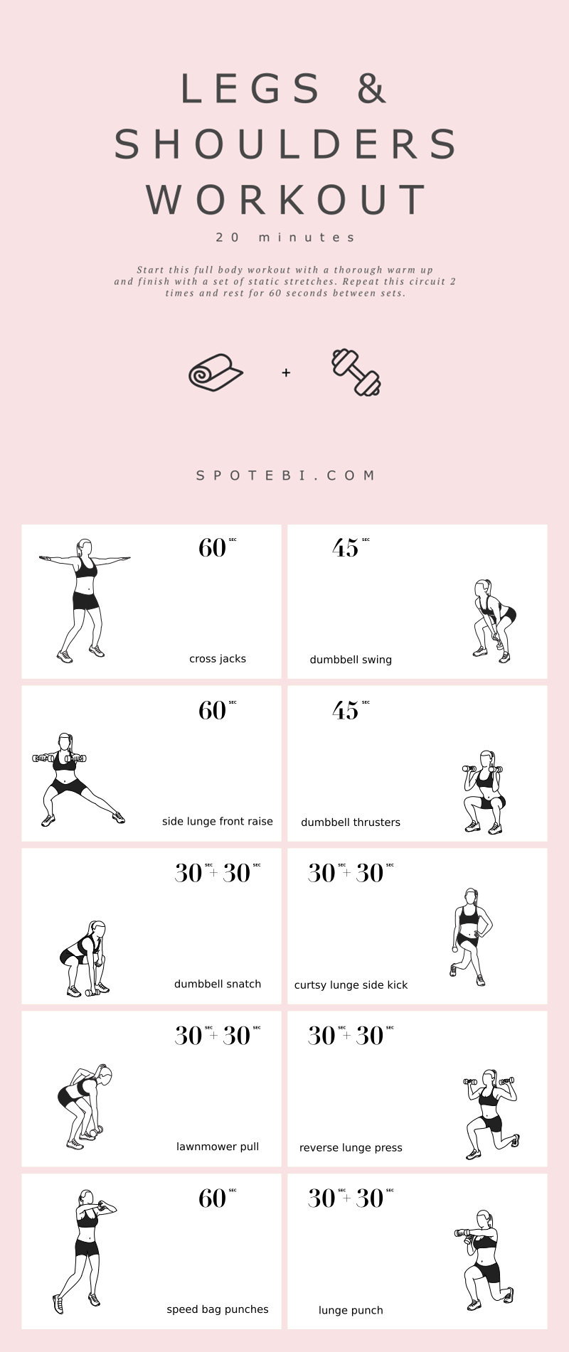 Gain a better return on investment and achieve upper and lower body symmetry by powering through these 10 challenging exercises. A set of dumbbells is the only thing you need to complete this 20-Minute Legs and Shoulders Workout at home and attain complete physique balance and strength. https://spotebi.com/workout-routines/20-minute-legs-shoulders-workout/