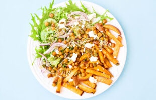 Crispy Chickpea & Sweet Potato Fries Harvest Platter / @spotebi